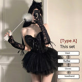 Color: A Black 4 Set, Size: L - Uniform Cosplay Plus Size Night Show Halloween Queen Dress