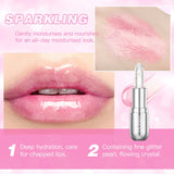 QIBEST Glitter Lipstick Lip Balm Color Change Transparent Moisturizing Crystal Jelly Pearlescent Lip Plumper Gloss Tint Cosmetic