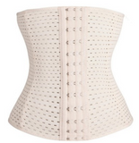 Women Hollow Tibial Belt Body-sculpting Hollow-out Round-hole Breathable Rubber Corset Post-natal Tummy Tucking Exercise Belt - Color: Rice white, Size: M