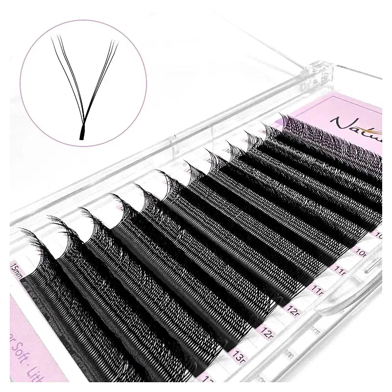 Color: Brushed Slate, Curl: LU, Thickness: 0.07mm, Length: 16mm - NATUHANA 3D 4D WW  Shaped Eyelash extensions 0.07mm C D L LU Curl Premade Fans Faux Mink Volume Lashes Korean Make Up Tool