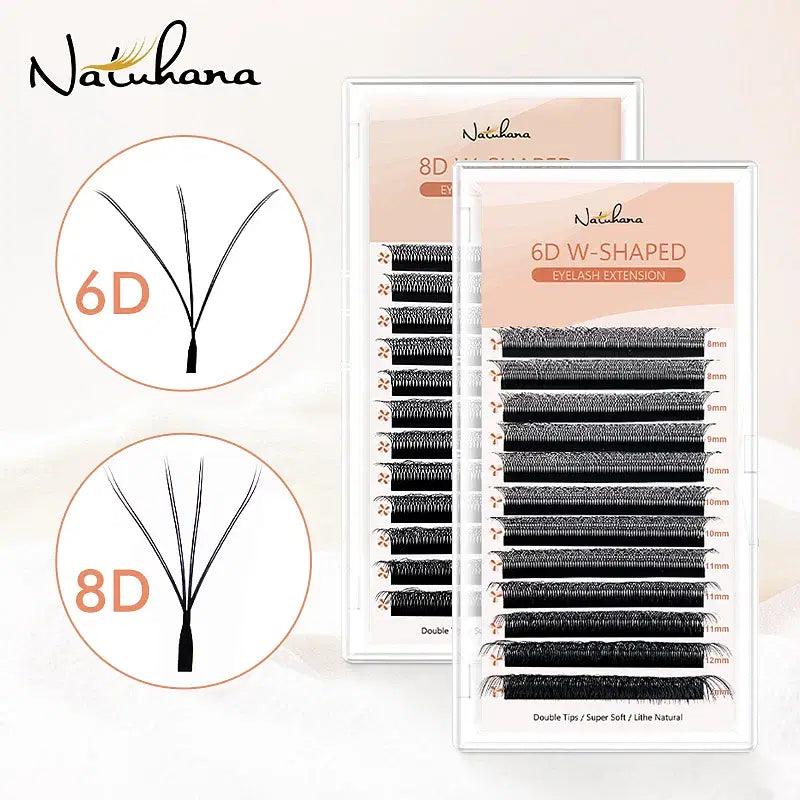 Color: Brushed Slate, Curl: LU, Thickness: 0.07mm, Length: 16mm - NATUHANA 3D 4D WW  Shaped Eyelash extensions 0.07mm C D L LU Curl Premade Fans Faux Mink Volume Lashes Korean Make Up Tool
