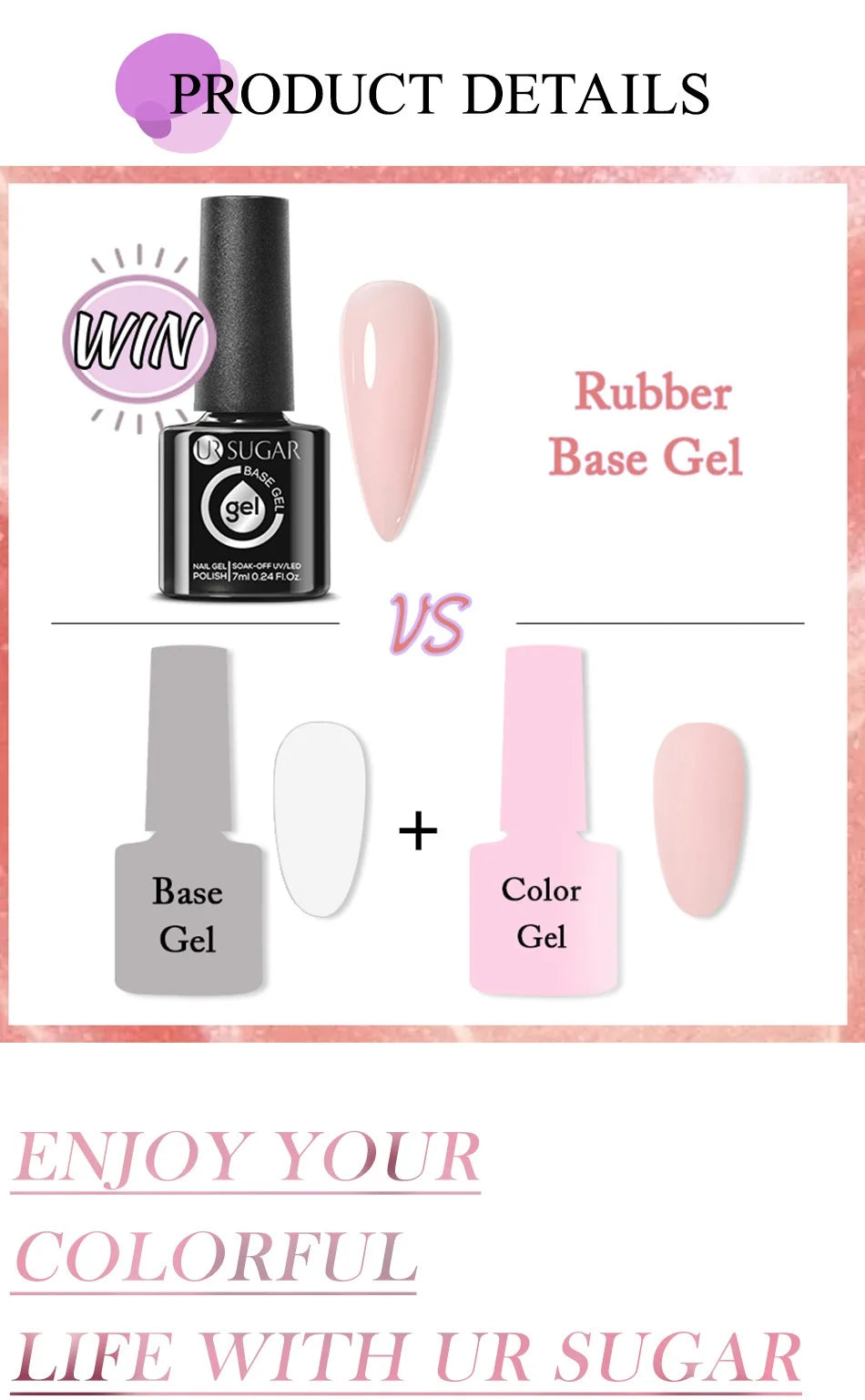 UR SUGAR 7ml Nude Crystal Rubber Base Gel Natural Color Semi Permanent Soak off UV LED Gel Nail Art Varnish