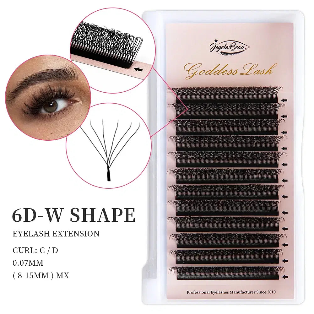 Color: Black & Silver, Curl: C, Thickness: 0.07mm, Length: 14mm, Ships From: CHINA - Goddess 3D/4D/5D/6D/7D/8D W Shape lashes 4D Premade Fan Lash Extensions 0.07 C/D Curl Natural Soft High Quality Idividual Lashes