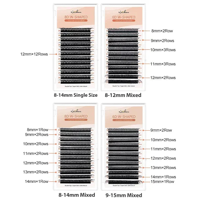 Color: Brushed Slate, Curl: LU, Thickness: 0.07mm, Length: 16mm - NATUHANA 3D 4D WW  Shaped Eyelash extensions 0.07mm C D L LU Curl Premade Fans Faux Mink Volume Lashes Korean Make Up Tool
