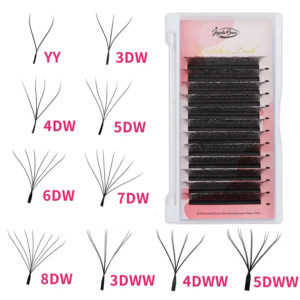 Color: Rose Red, Curl: C, Thickness: 0.07mm, Length: 10mm, Ships From: CHINA - Goddess 3D/4D/5D/6D/7D/8D W Shape lashes 4D Premade Fan Lash Extensions 0.07 C/D Curl Natural Soft High Quality Idividual Lashes